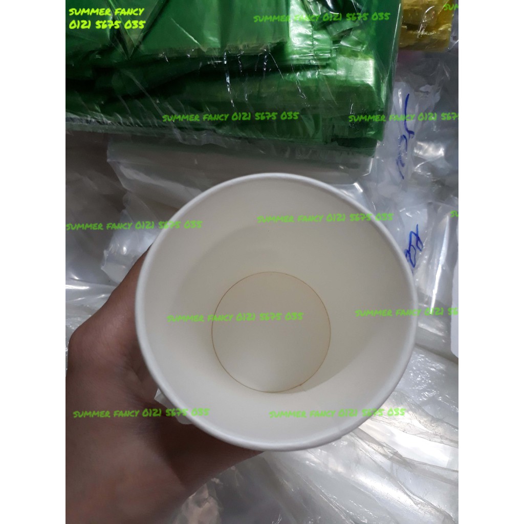 50 Cốc giấy 240ml trắng trơn đựng chanh nóng, ly 8oz nắp đen - Paper Cup Thu