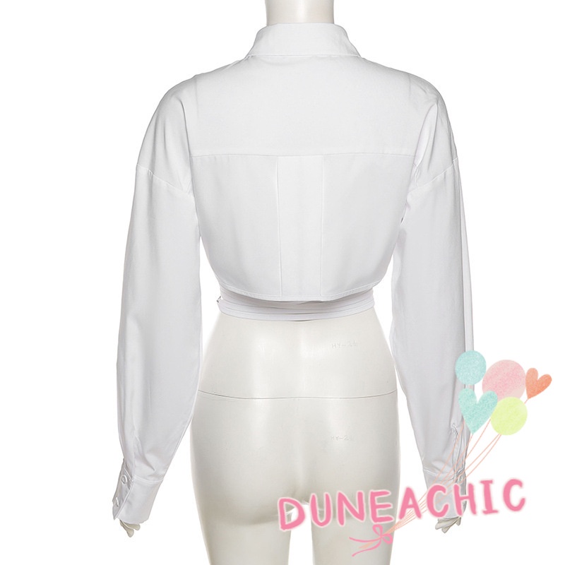 DUNEA Áo Sơ Mi Croptop Tay Dài Kiểu Dáng Trẻ Trung Cá Tính Cho Nữ