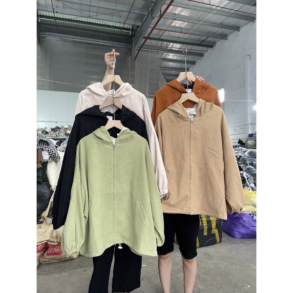 Áo khoác nữ có mũ tay bồng Chất nhung tăm lì ẢNH THẬT