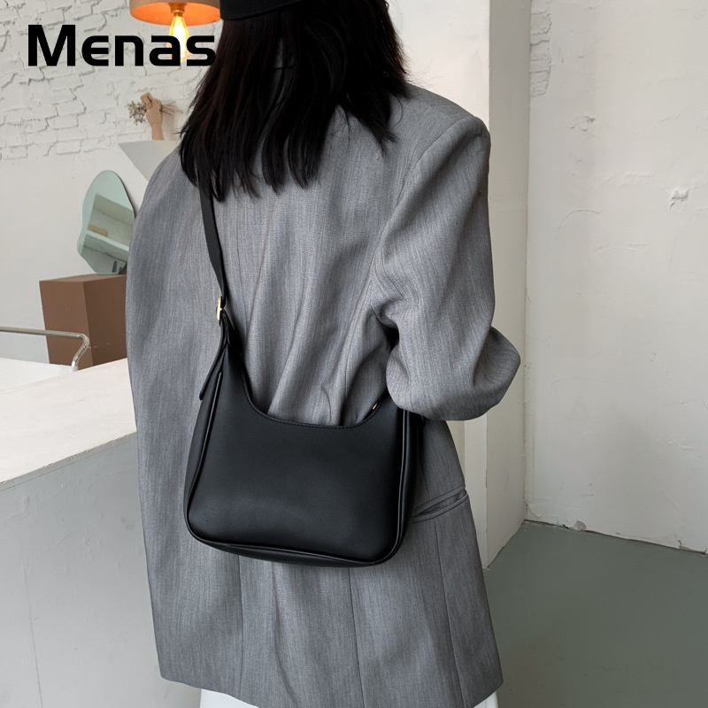 Menas Túi Xách Da PU Màu Trơn Phong Cách retro Đơn Giản Dễ Phối Đồ