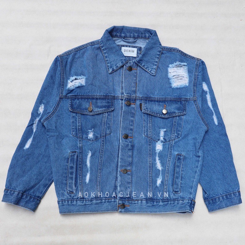 Áo khoác jean,bò nữ Rách oversize unisex có 6 túi có túi trong dành cho nam nữ hàng cao cấp