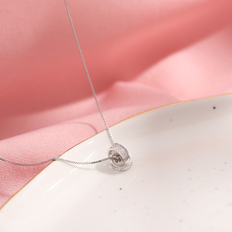 S925 Bạc Dây Chuyền Nhẫn Đôi Thiết Kế Tính Khí Đơn Giản Cá Tính Joker