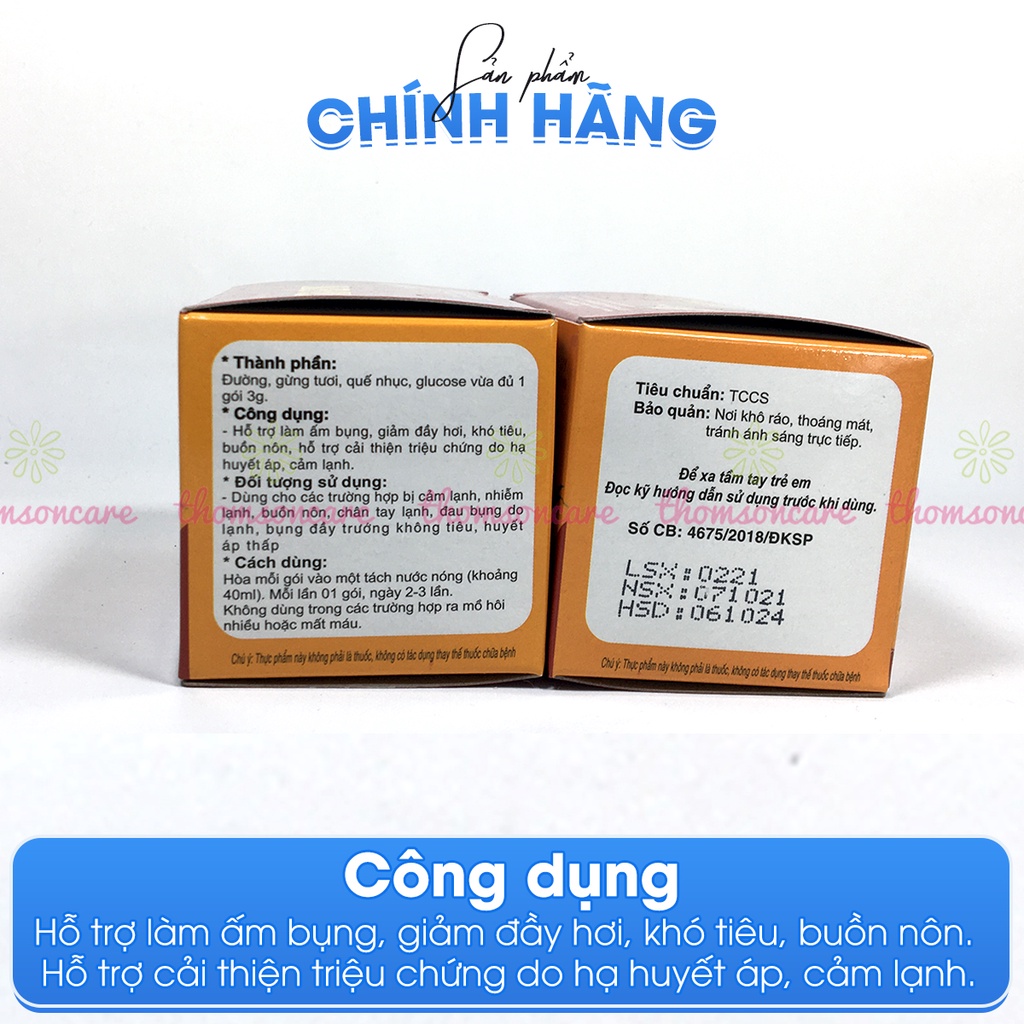 Trà gừng làm ấm cơ thể, giảm đầy hơi, khó tiêu, giảm cảm lạnh - Hộp 10 gói x 3g  Đ.Y