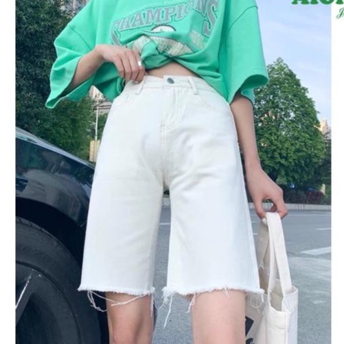 Quần Jeans Nữ Aiori Quần Ngố Lửng Ống Rộng Dáng Chữ A Lưng Cao Màu Trắng Vải Cực Xịn, Chất Jeans Cotton Mềm Mịn