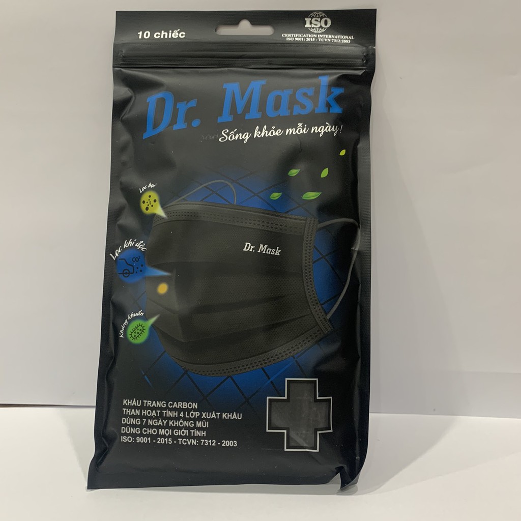 Khấu trang y tế - khẩu trang Dr mask cao cấp cacbon than hoạt tính - khẩu trang y tế 4 lớp (10 chiếc/ túi)