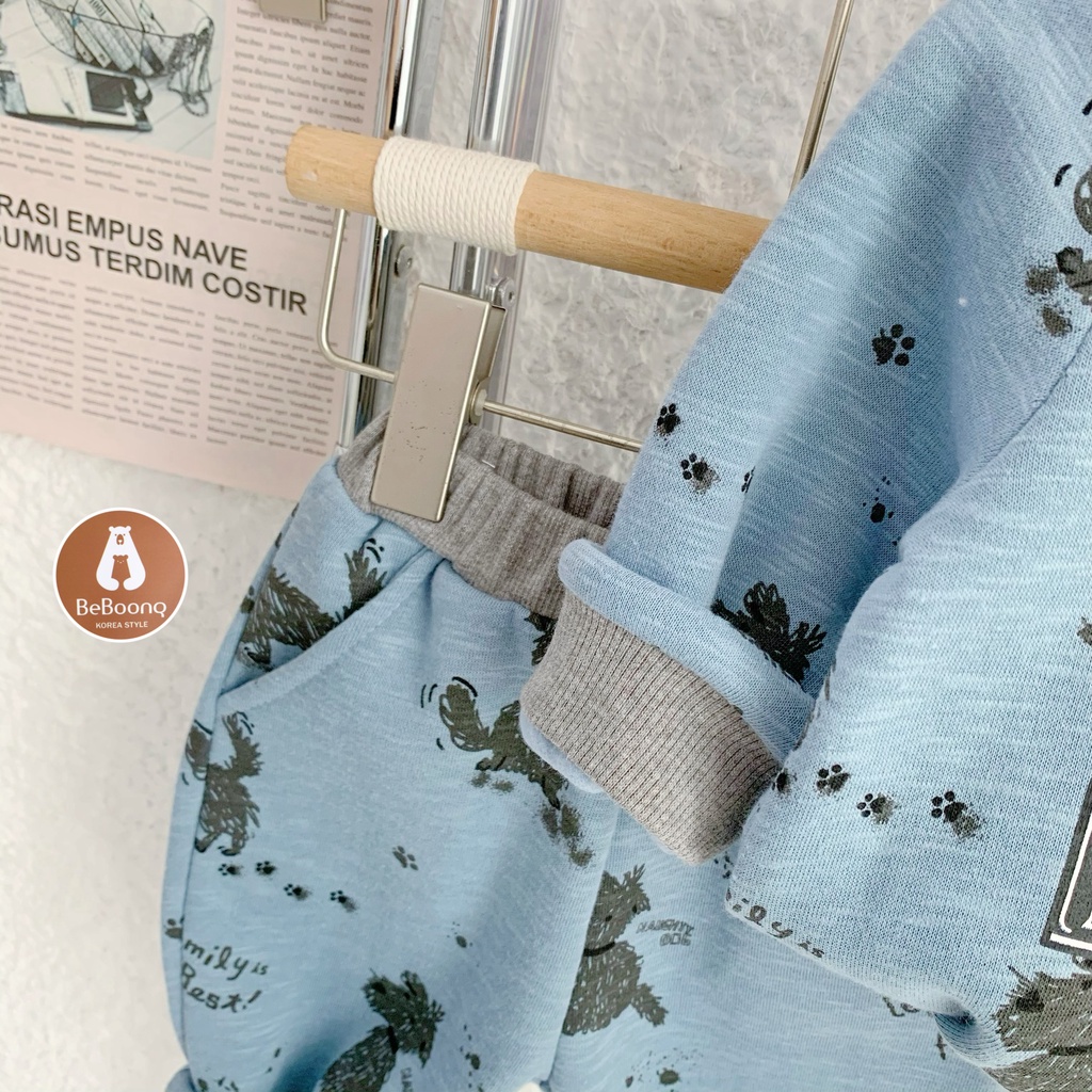 Bộ nỉ bông unisex hoạ tiết xinh xắn, bộ nỉ lót lông dày ấm cho bé hàng đẹp