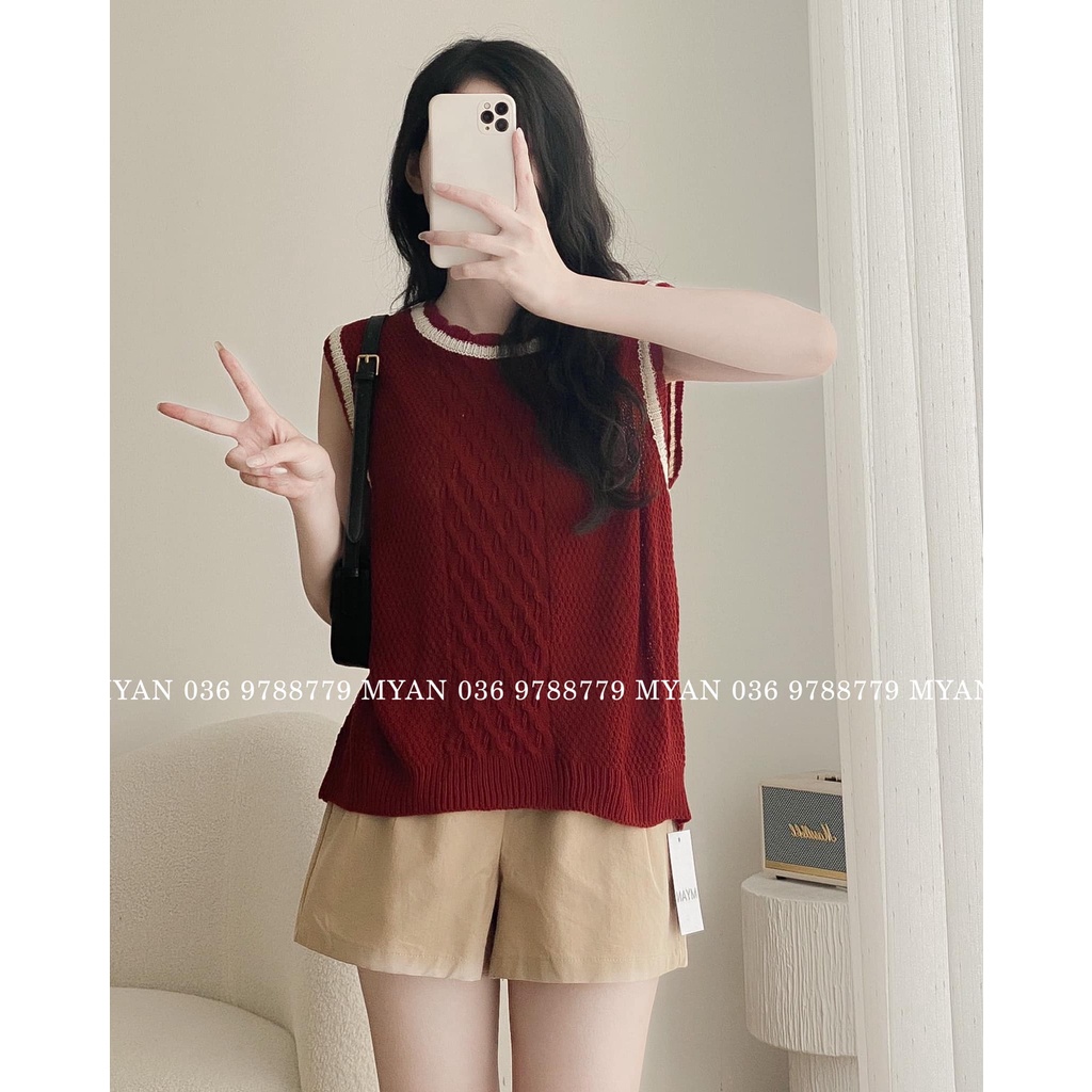 Áo Len Tăm Sát Nách Nữ - Tank Top Len Mỏng Freesize Phối Màu Viền Dọc Thân MYAN - A062216