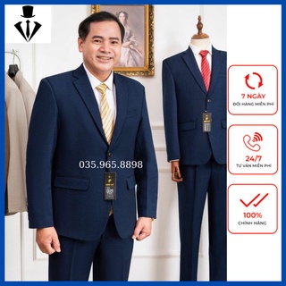 Bộ Vest Nam Trung Niên Hồng Ngọc Cao Cấp, Vest Trung Tuổi dáng suông hai khuy ( Tặng Cà Vạt )