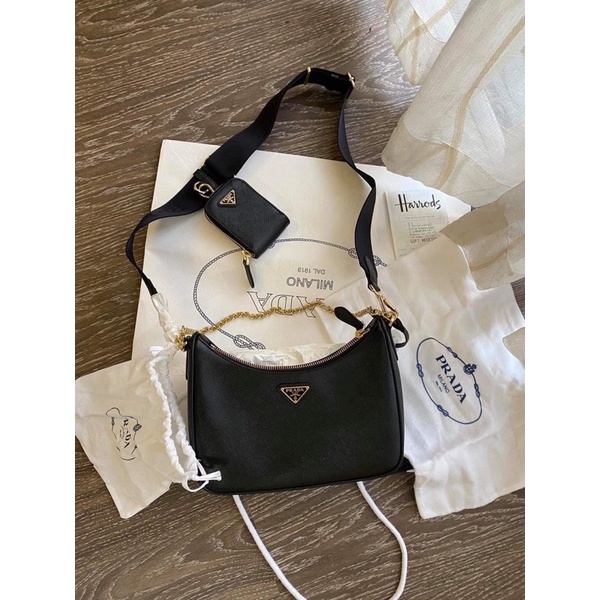 Túi Xách P RA DA Chất Da Xước Sz22cm