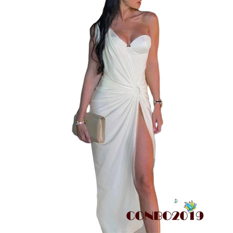 HGM-Women Party Dress, Sleeveless One-shoulder Hollowed Slit Cocktail Beach Long Dress