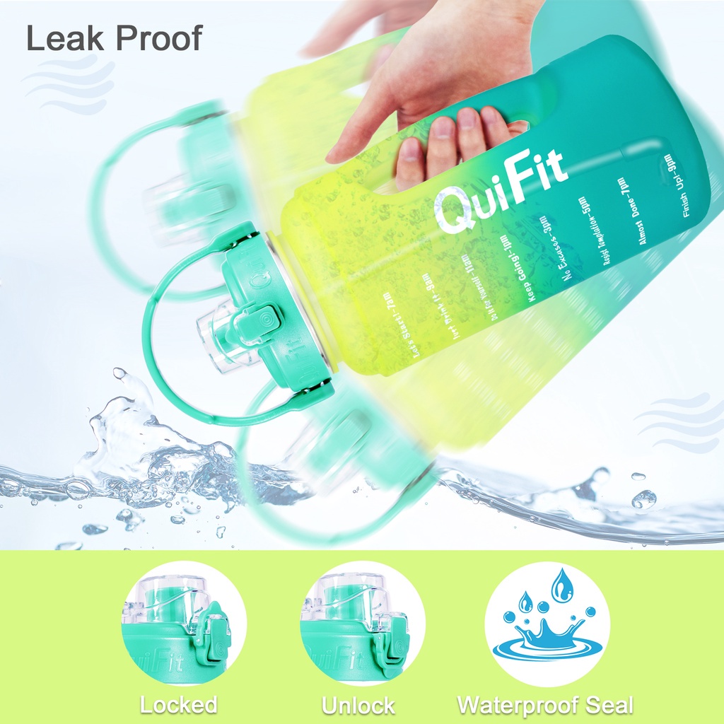 Bình nước QUIFIT 2.2L có ống hút không chứa bpa miệng rộng dễ vệ sinh nhiều màu kèm h