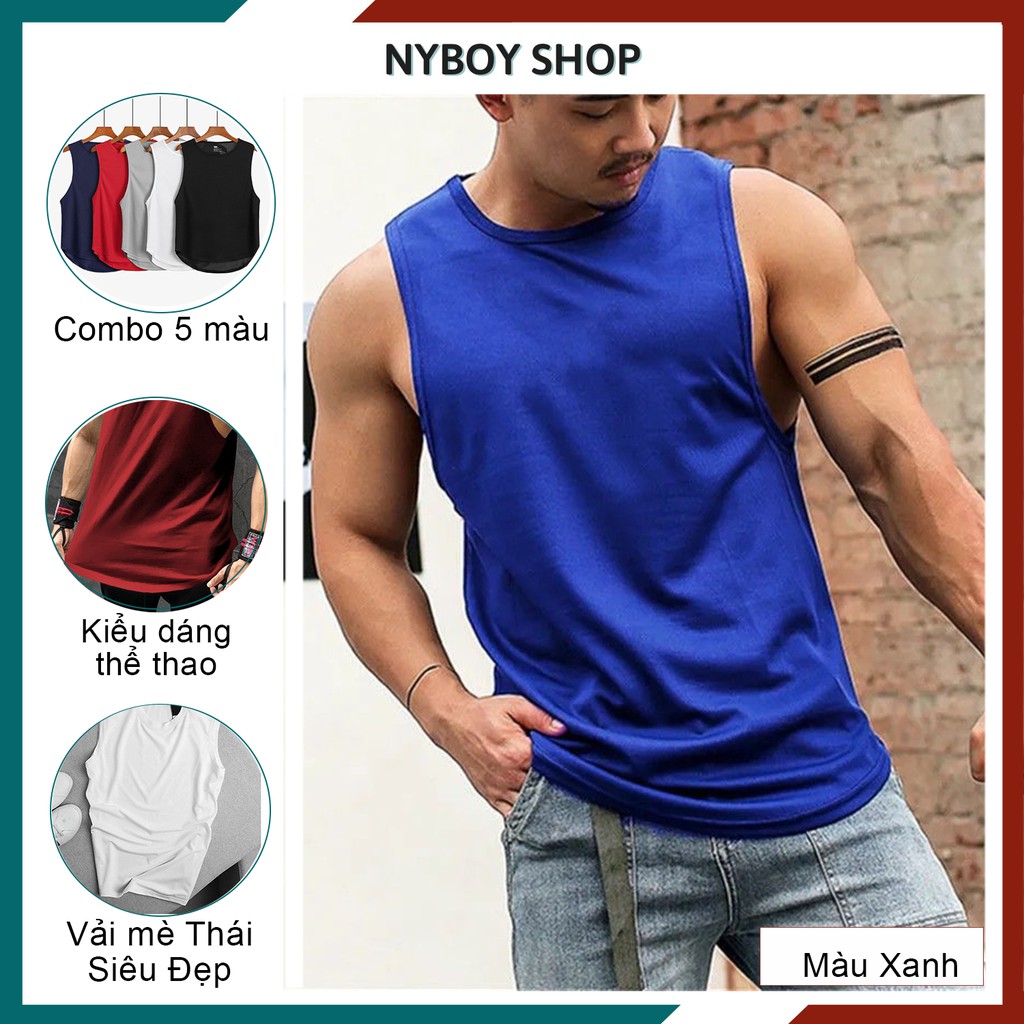 [𝗖𝗢𝗠𝗕𝗢 𝟰] Áo 3 lỗ nam rộng nách, áo ba lỗ gymshark basic co giãn 4 chiều_ALB01
