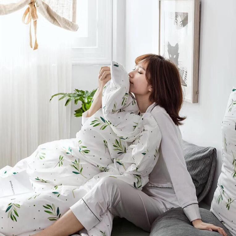 [Chi tiết] Chăn Ga Gối Cotton Living "Mầm Lá Xanh" 4 món