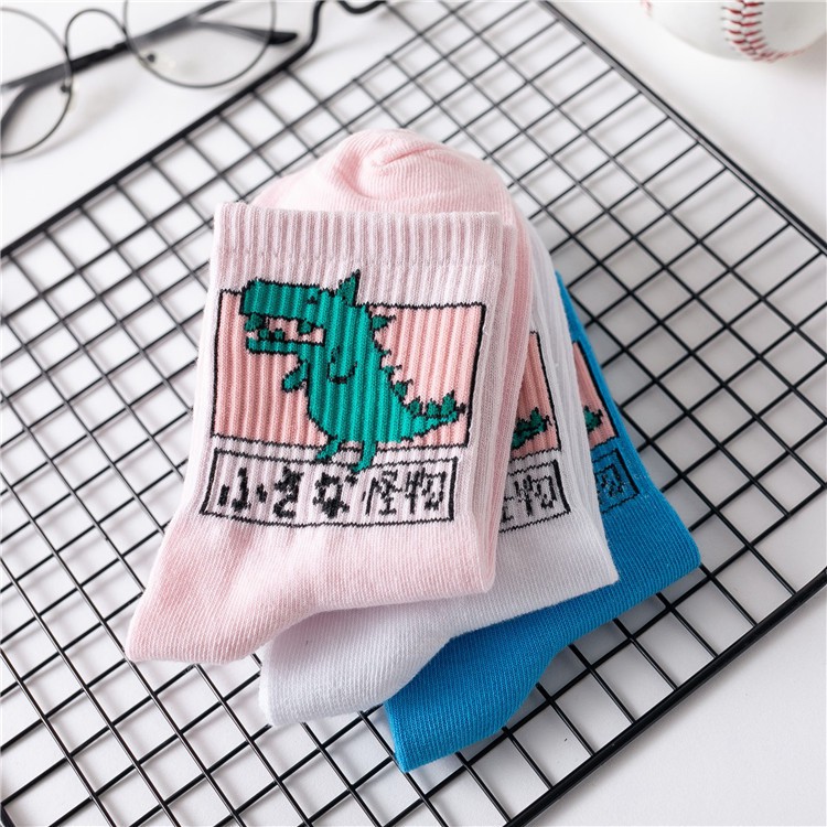 Vớ Cao Hình Dino Tất Nữ Cổ cao Màu trơn hình Cotton Ulzzang Hàn Quốc Tất Cố cao Nữ Dễ thương Nhật Bản