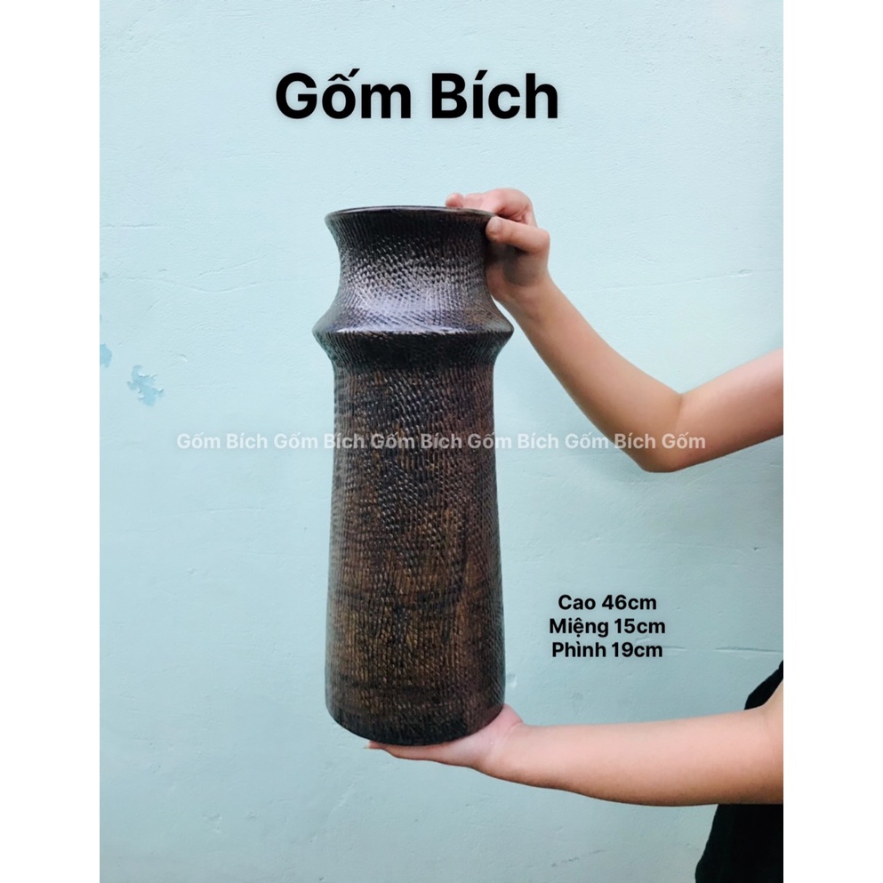 Bình Hoa Cắm Đào Huyền Men Mộc Lọ Hoa Cao Trên 40cm Gốm Sứ Bát Tràng - Gốm Bích