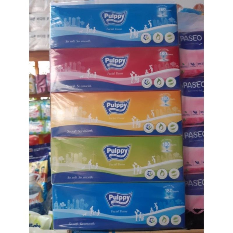 Khăn Giấy Pulppy Hương Trà Xanh Hộp 2 Lớp 180 tờ (bao bò có thể thay đổi tùy đợt nhập hàng)