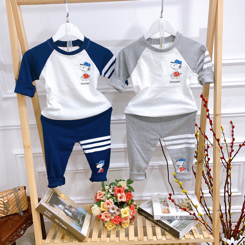 Set bộ quần áo thu đông trẻ em 7-17kg (1-5 tuổi) dành cho cả bé trai và bé gái mẫu Snoopy. MA94