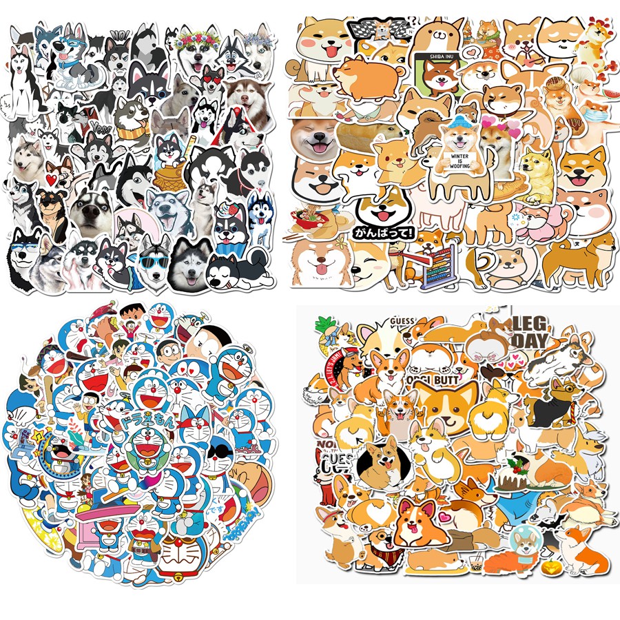 Sticker hoạt hình shiba husky decal dán xe hình dán nón bảo hiểm laptop điện thoại mẫu mỡi 2021
