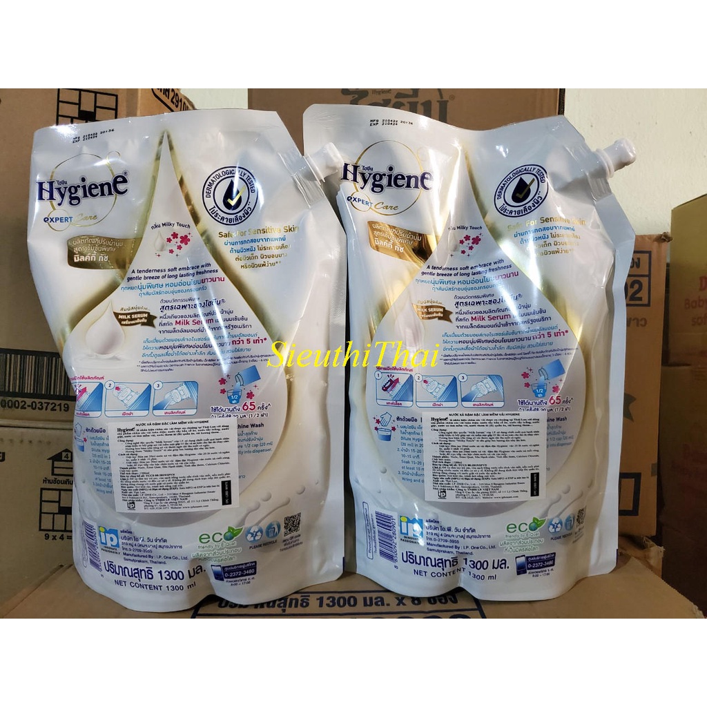Nước xả vải đậm đặc Hygiene màu Trắng túi 1300ml Thái lan