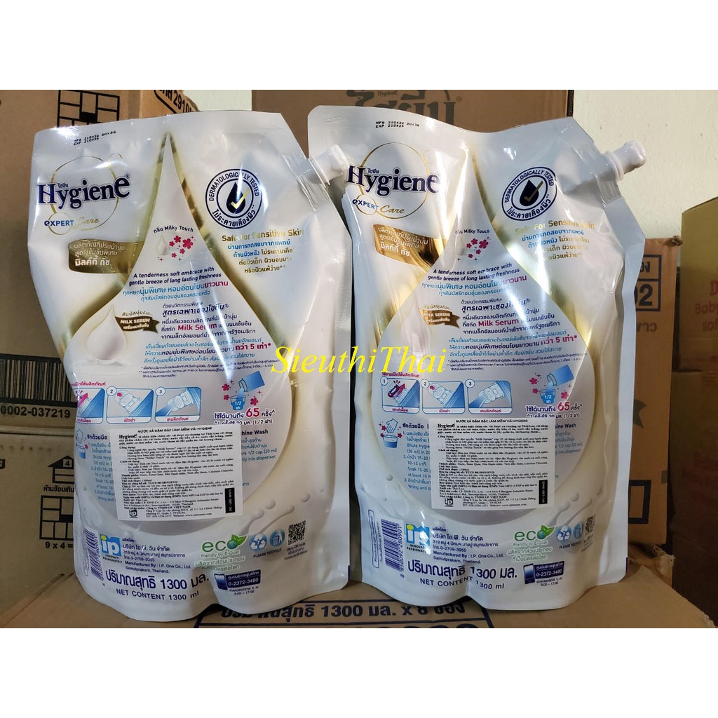 (Combo 2 gói) nước xả vải đậm đặc Hygiene màu Trắng túi 1300ml Thái lan