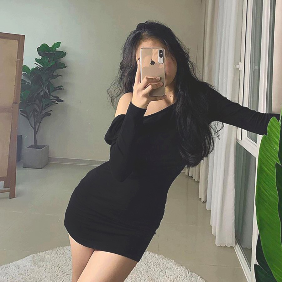 Đầm Hở Lưng Tay Dài Ôm Body Không Mút Ngực Chất Thun YD076260
