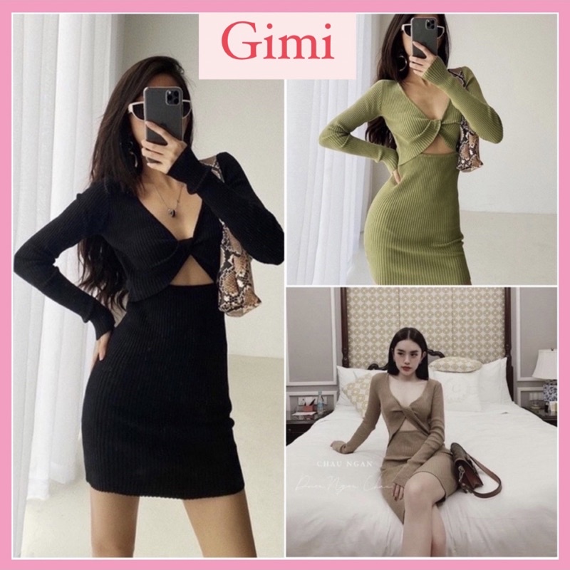 ĐẦM BODY XOẮN VÁY BODY MẶC 2 KIỂU TAY DÀI CHẤT LEN TĂM CAO CẤP💕GIMI