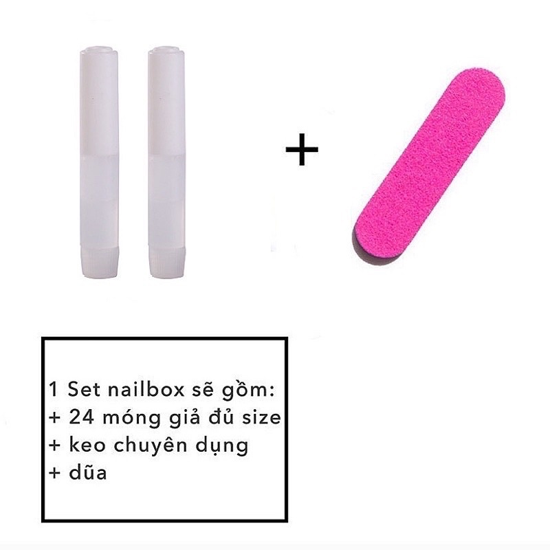 Set 24 móng giả đính đá cao cấp, dáng móng dài dễ thương ( Tặng kèm keo và dũa )