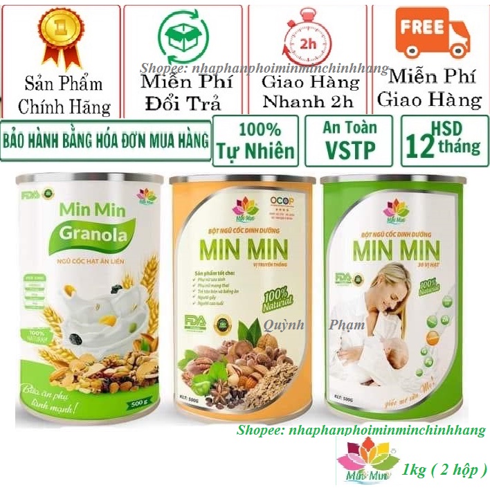 Ngũ Cốc Lợi Sữa Min Min, ngũ cốc Bầu 1kg (2 hộp)  Vị Hạt Kết Hợp Nano Curcumin Làm Đẹp Da,Giữ Dáng Cho Mẹ Sau Sinh