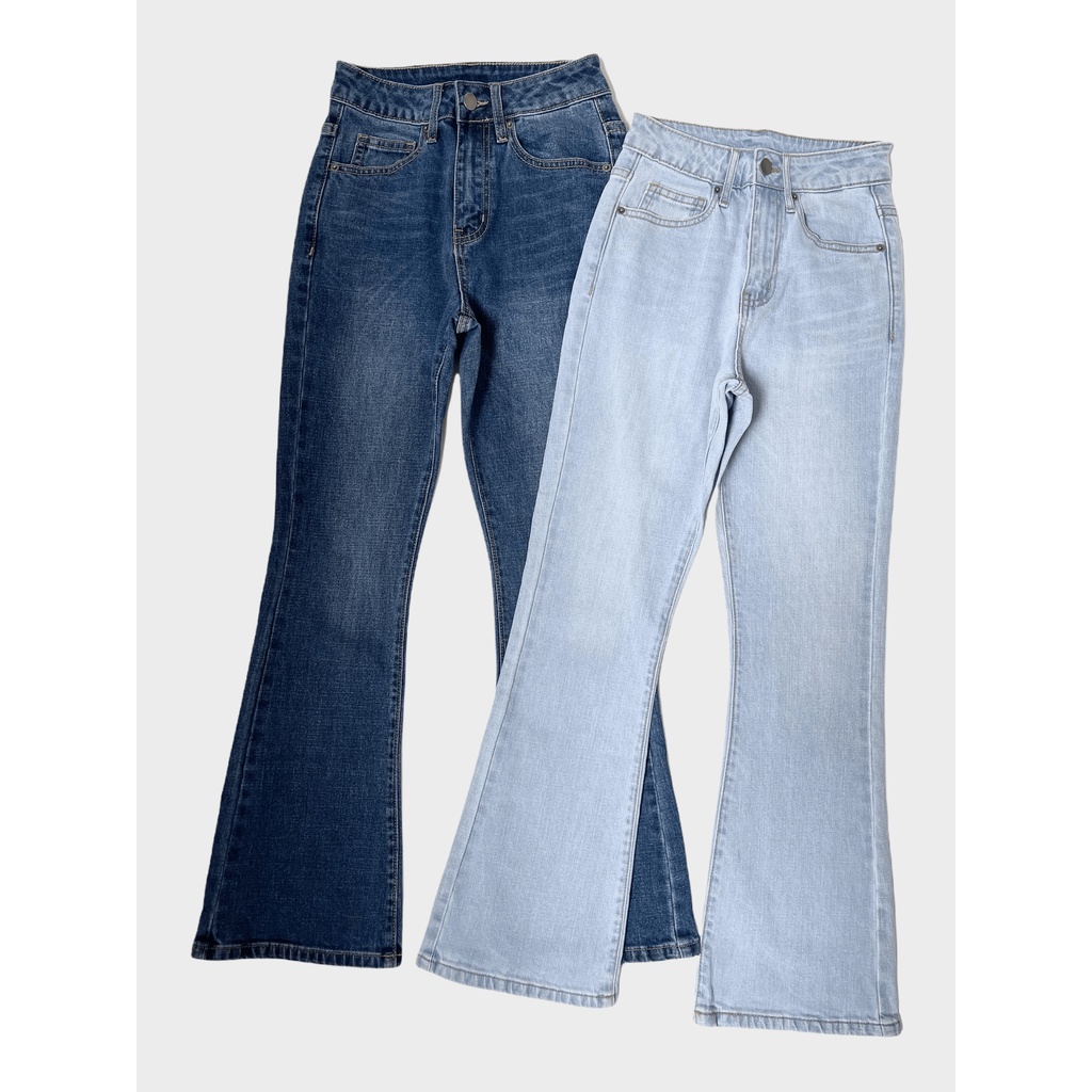 Quần jeans loe HEYBEE lưng cao, chất vải siêu co giãn (2 màu) - FLARE JEANS 1104.
