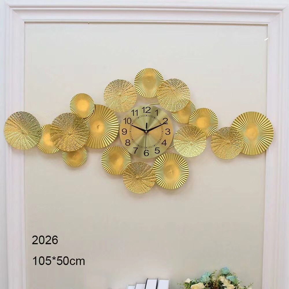 Đồng Hồ Treo Tường Mẫu Deco Nghệ Thuật lá sen vàng (kt 105*50cm)