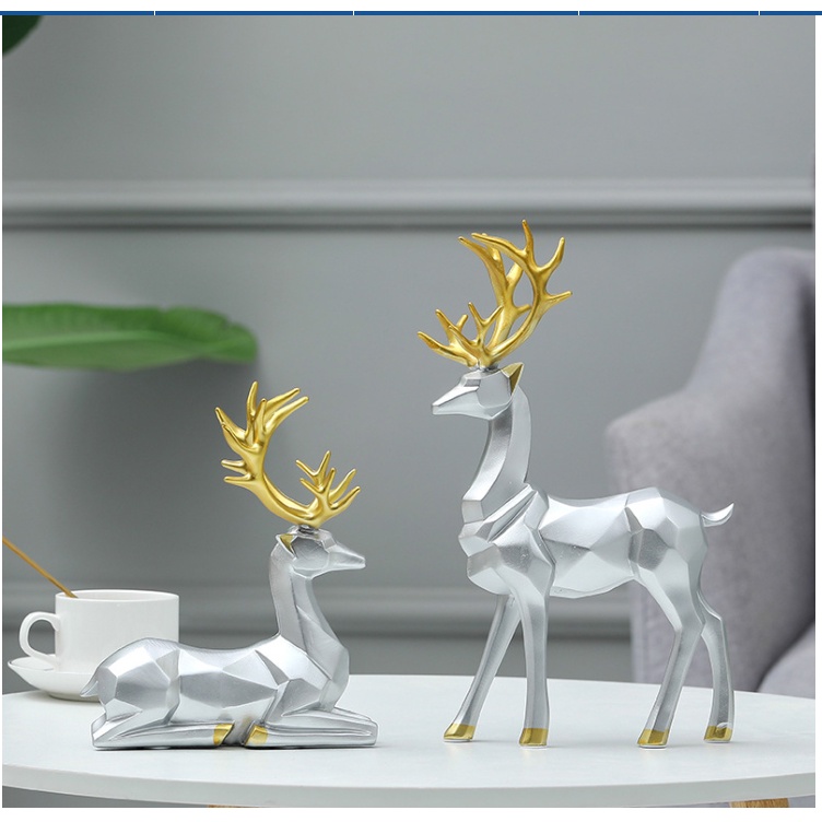 Tượng hươu nai sang trọng, set 2 tượng trang trí nội thất, trưng bày, phong thủy, quà tặng.