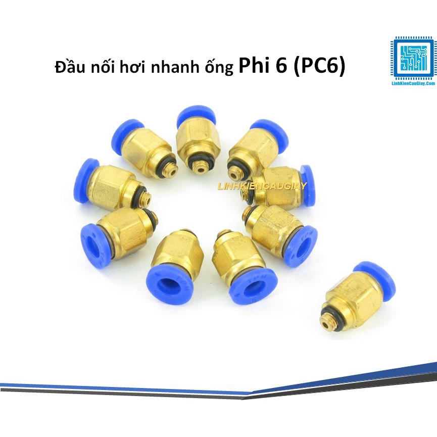 Đầu nối hơi nhanh ống Phi 6 (PC6) bằng đồng