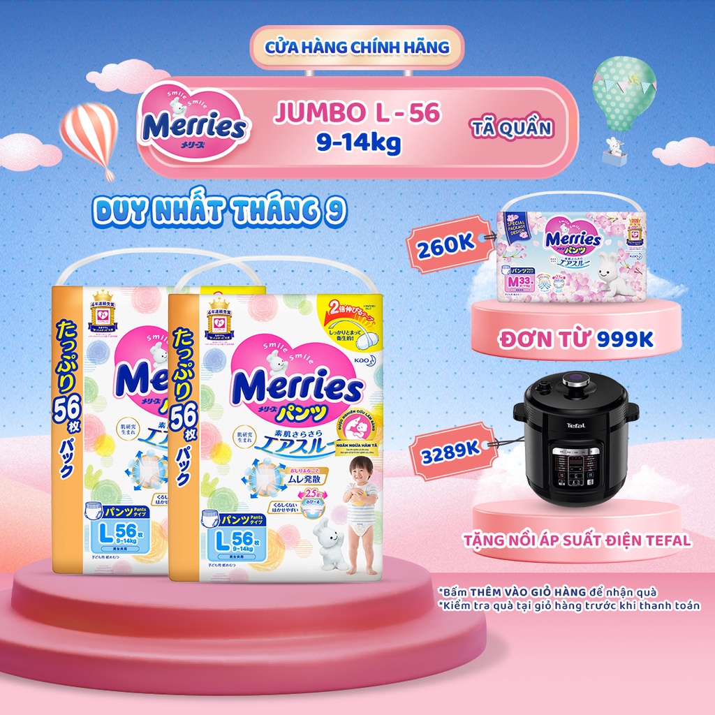 Combo 2 Tã/bỉm quần Merries Jumbo Đủ Size L56/XL50/XXL32
