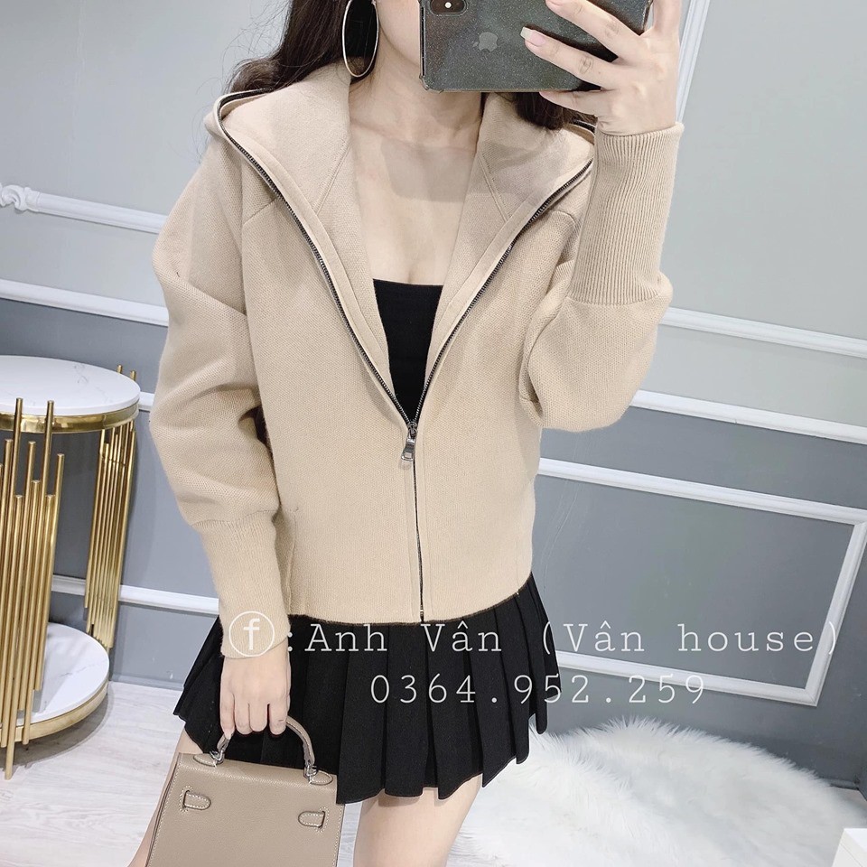 Áo Khoác dạ len Mũ khóa