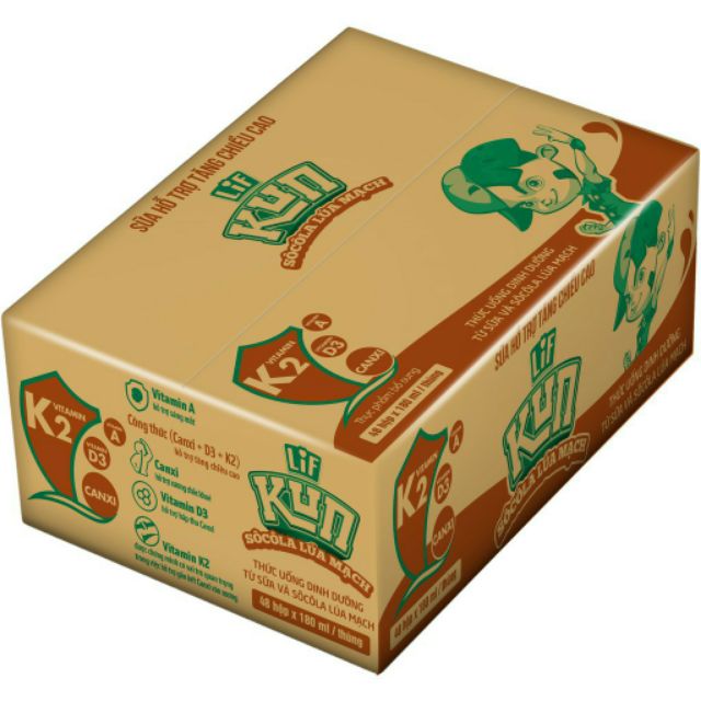 Thùng sữa kun sô cô la lúa mạch 48 hộp ×180 ml
