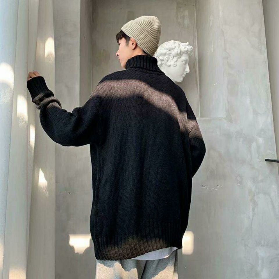 Áo sweater cổ cao dáng rộng màu sắc trơn thời trang thu đông cho nam giới 2021