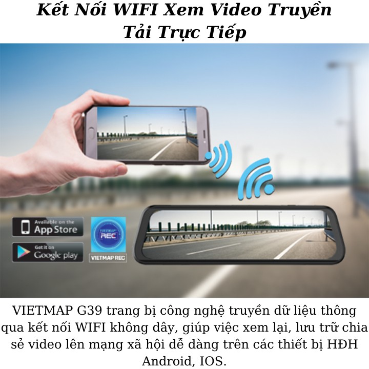 Camera Hành Trình Ô Tô VIETMAP G39 - Màn Hình Gương Điện Tử, Cảnh Báo Bằng Giọng Nói, Ghi hình Trước & Sau Full HD 1080P