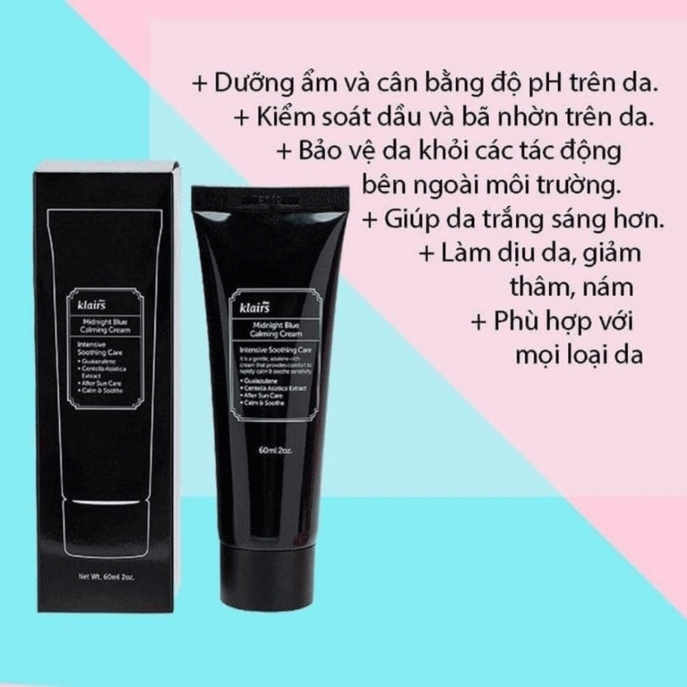 Kem dưỡng Klairs Midnight Blue Calming Cream 60ml làm dịu da , phù hợp với da nhạy cảm
