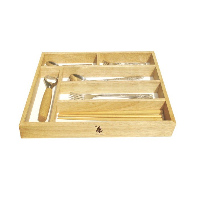 Khay Gỗ Cao Su Tự Nhiên Đựng Muỗng Nĩa 6 Ngăn - Gỗ Đức Thành, Thiết kế thông minh, sang trọng, gỗ chất lượng cao an toàn