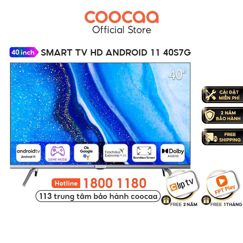 [Mã ELBAU7 giảm 7% đơn 5TR] Smart TV Full HD Coocaa 40 Inch Wifi - 40S7G - Android 11 - Viền mỏng - Miễn phí lắp đặt