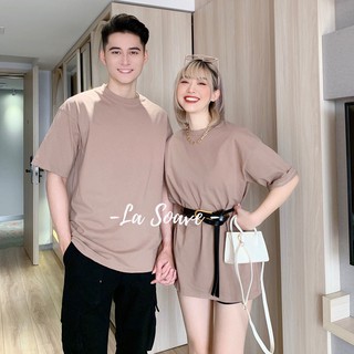 Áo thun trơn nam nữ LA SOAVE màu nâu form rộng tay lỡ dáng Ulzzang - Thương nhau gấp bội