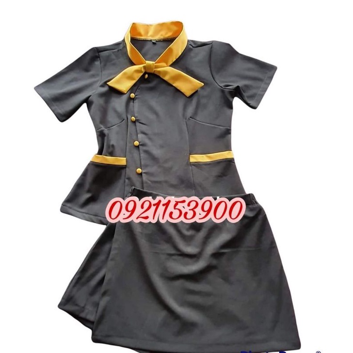 Đồng phục spa màu đen nơ vàng | BigBuy360 - bigbuy360.vn