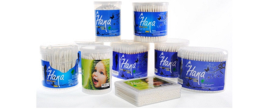 Gói 100 que tăm bông Hana thân gỗ