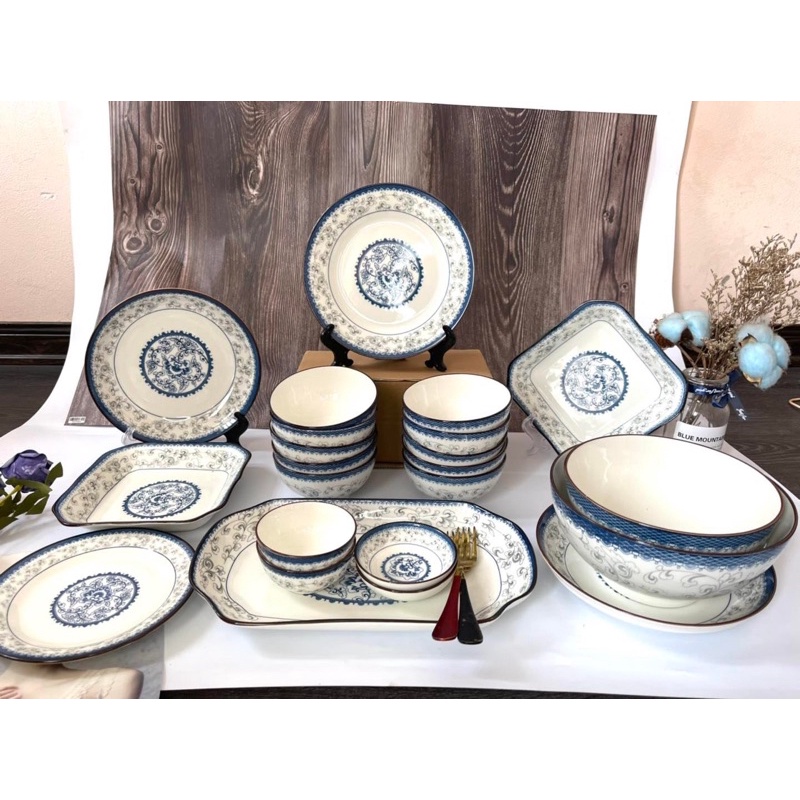 Bộ bát đĩa sứ hoạ tiết hoa Quỳnh gồm 2 set lựa chọn,hoạ tiết sắc nét,sang trọng,men an toàn,hàng có sẵn