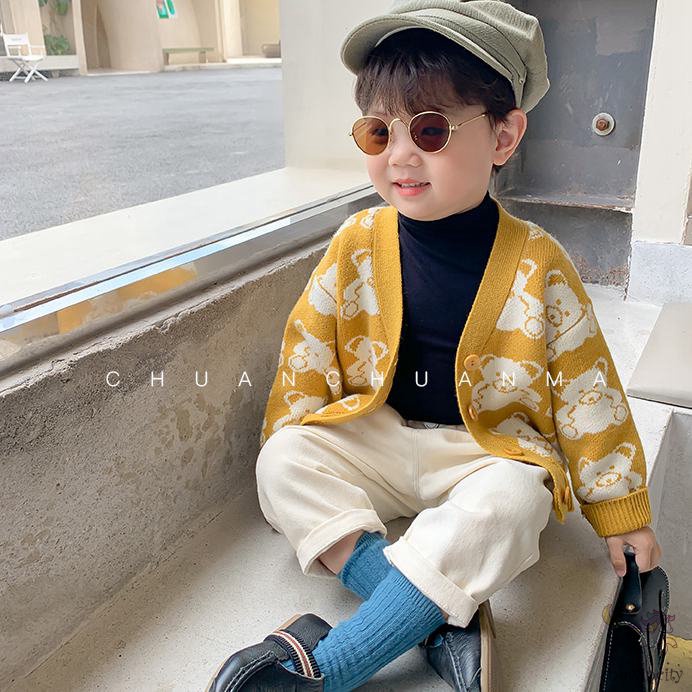 Áo khoác cardigan họa tiết gấu hoạt hình phong cách hàn quốc cho bé