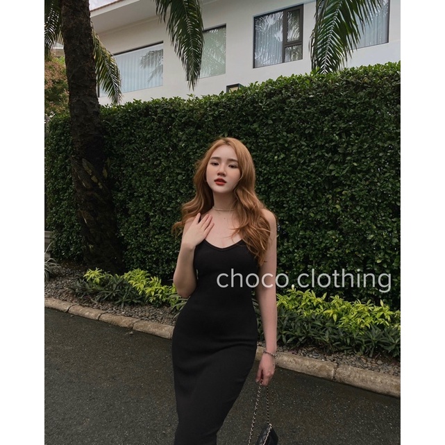 Đầm 2 dây nữ dáng dài ôm body chất thun gân co giãn tôn dáng