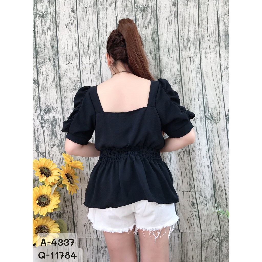 4337 - Đỏ-xl,2x/Đen-2x -  Áo BIG SIZE peplum tay phồng