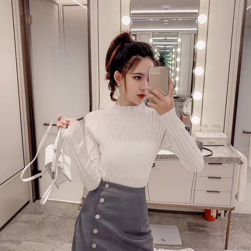 Áo Sweater dệt kim cổ lọ tay dài thiết kế ôm sát tôn dáng