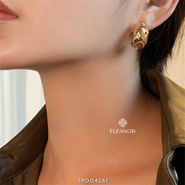 Bông tai nữ chuôi bạc 925 Eleanor Accessories viền cong phụ kiện trang sức tinh tế dễ thương