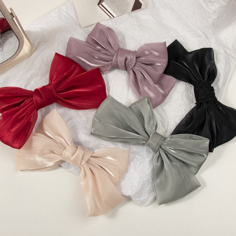 Kẹp Tóc Nơ Vải Satin Đính Ngọc Trai Phong Cách Hàn Quốc Cho Nữ